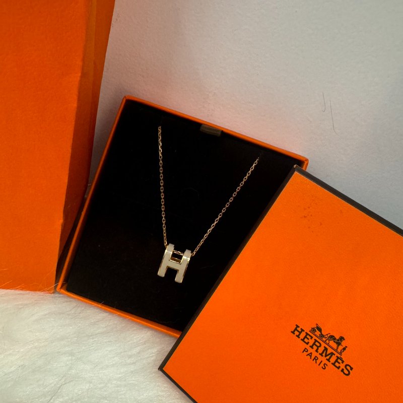 *SHIHNA名牌精品*Hermes Pop H立體簍空橢圓項鍊 灰-0