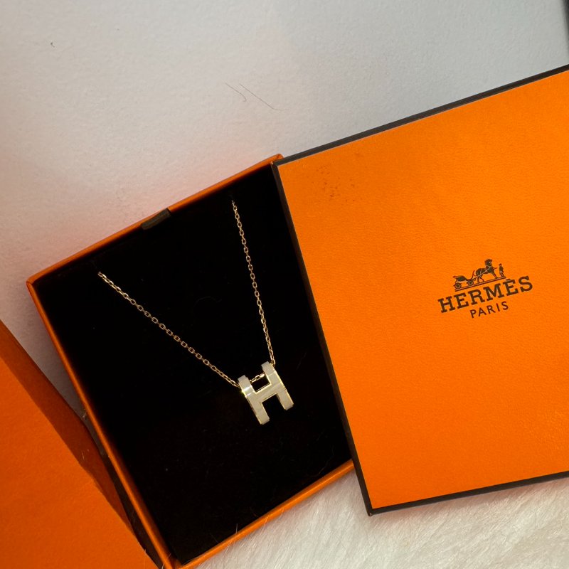 *SHIHNA名牌精品*Hermes Pop H立體簍空橢圓項鍊 灰-1