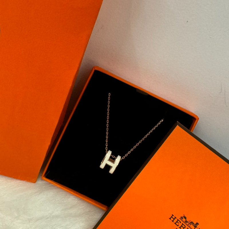 *SHIHNA名牌精品*Hermes Pop H立體簍空橢圓項鍊 玫瑰金練-（白）-0
