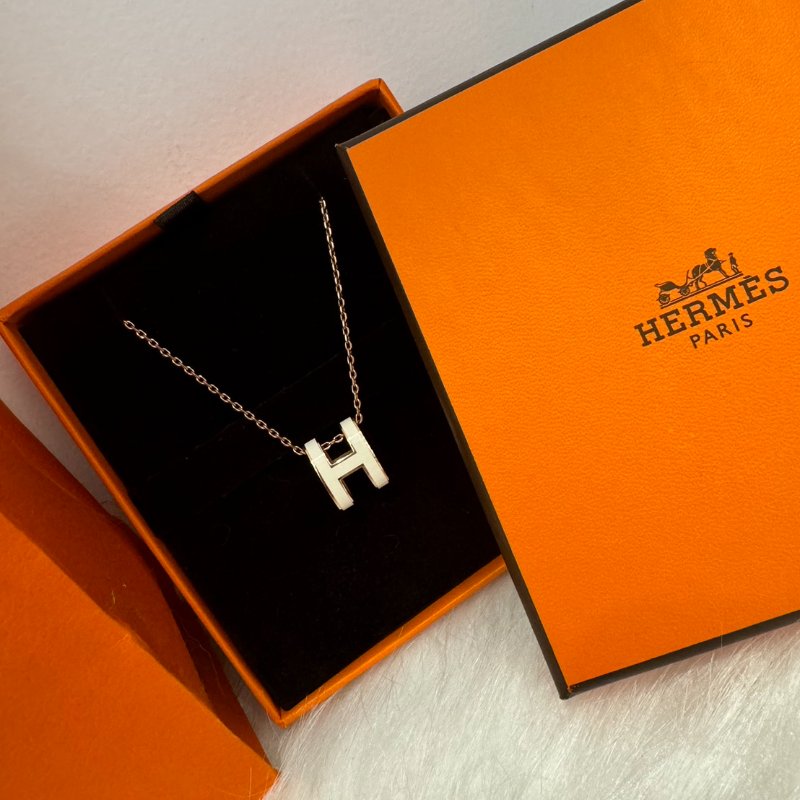 *SHIHNA名牌精品*Hermes Pop H立體簍空橢圓項鍊 玫瑰金練-（白）-1