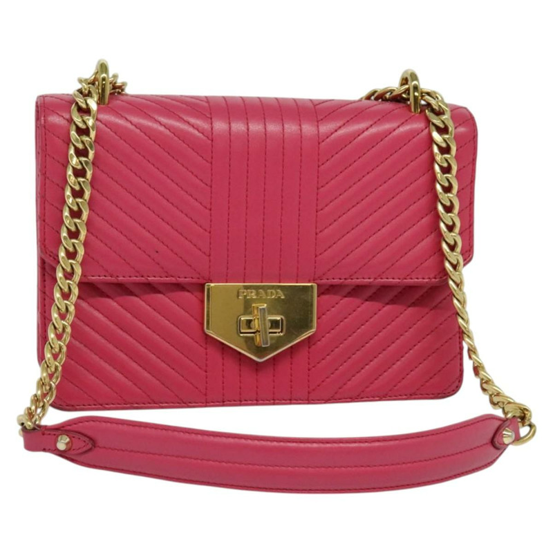 【日本直送】PRADA 鏈條單肩包 皮革 粉紅金色 正品 122903-0