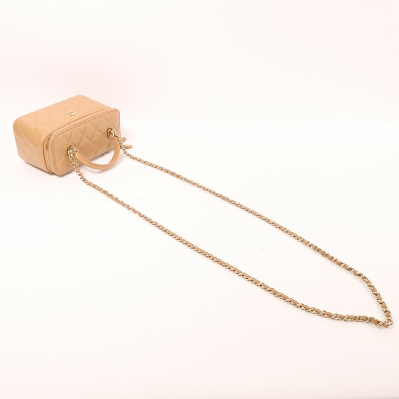 CHANEL 羊皮皮革Vanity金扣鏈帶手挽肩背兩用袋-7