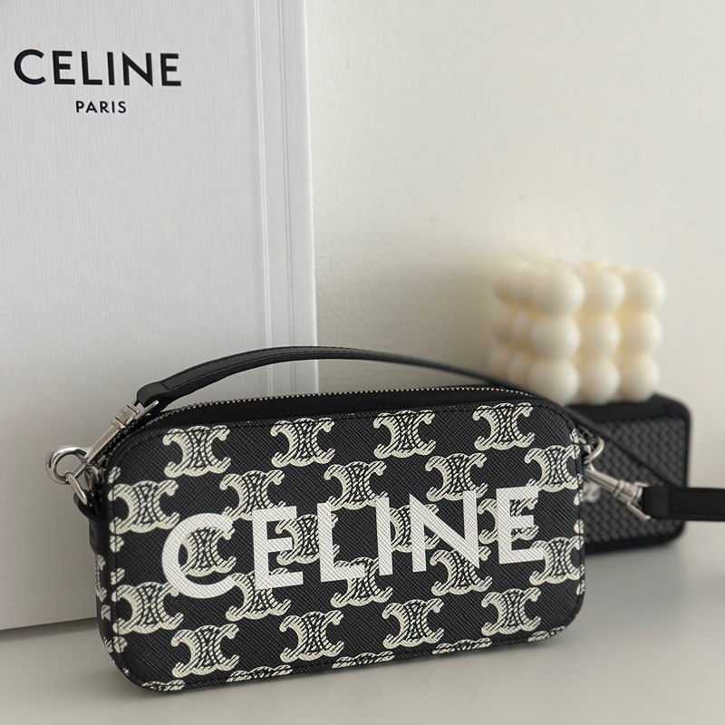 Celine 老花 斜背包 黑老花 手機包-0