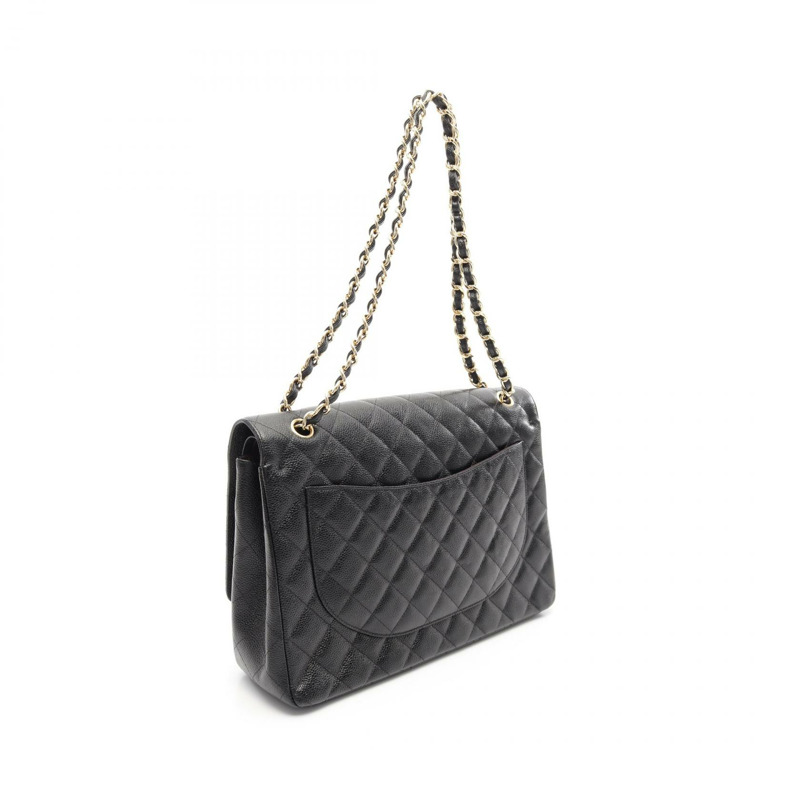 CHANEL Jumbo Matelasse 34 W 翻蓋單肩包 皮革 黑色 二手 女款 GHW CC-1