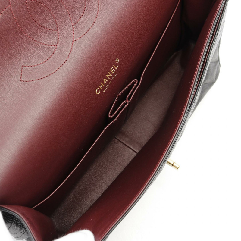 CHANEL Jumbo Matelasse 34 W 翻蓋單肩包 皮革 黑色 二手 女款 GHW CC-2