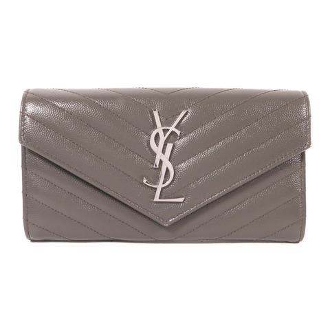 YVES SAINT LAURENT 牛皮皮革Long Wallet銀扣長錢包