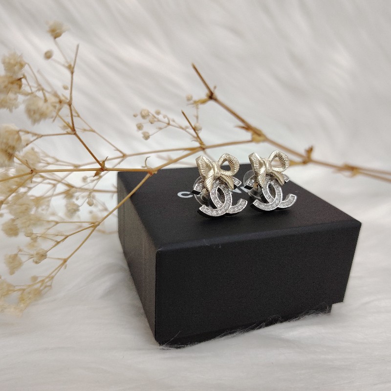 Chanel 香奈兒24k 蝴蝶結 耳環 耳釘-2