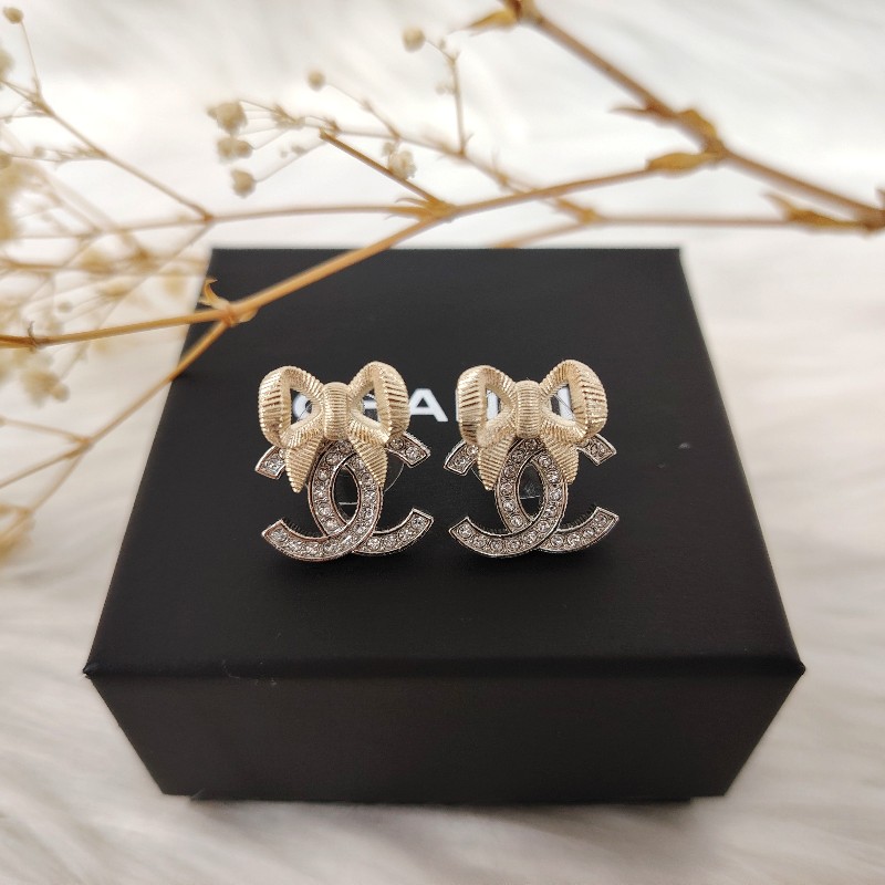 Chanel 香奈兒24k 蝴蝶結 耳環 耳釘-3