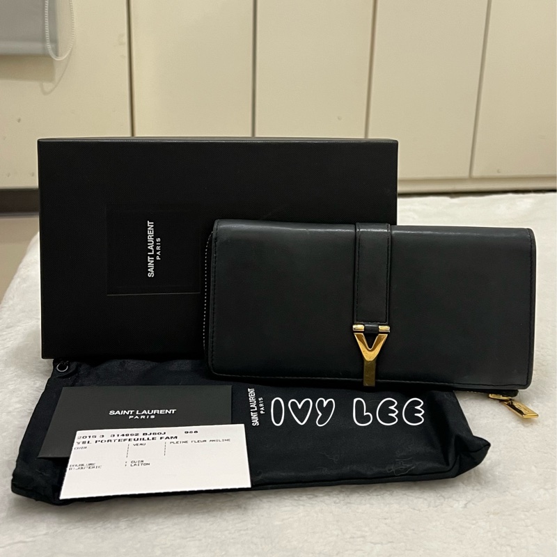 SAINT LAURENT 金屬Y L型拉鍊 長夾 皮革 經典黑色 314992 正品 二手精品-0