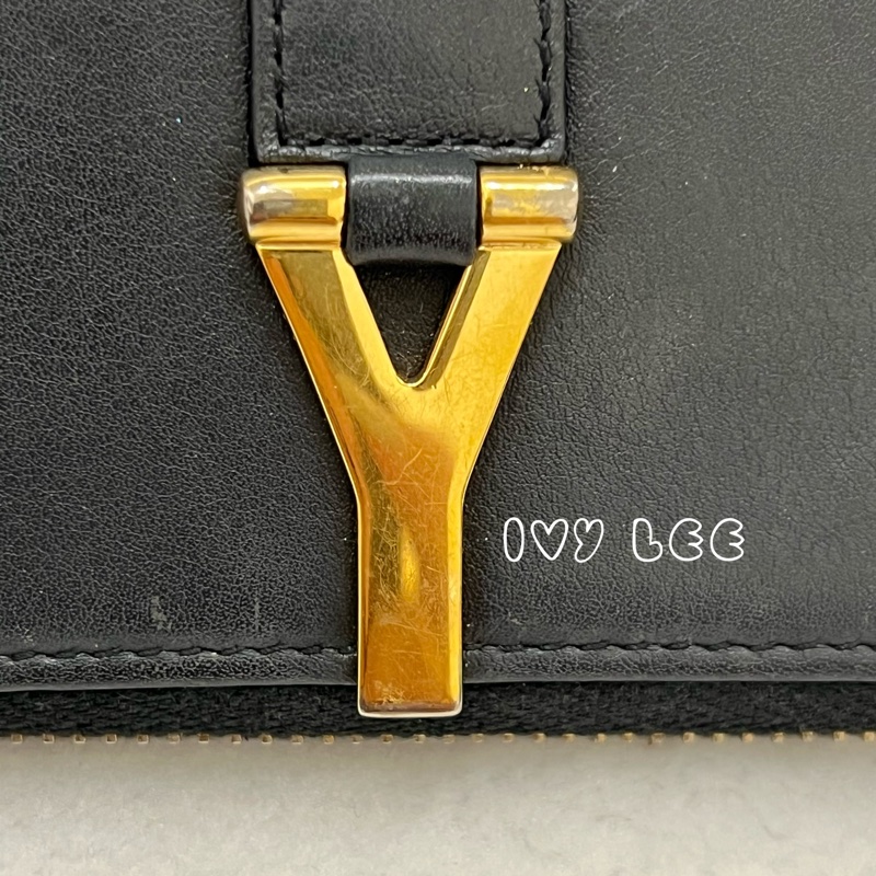 SAINT LAURENT 金屬Y L型拉鍊 長夾 皮革 經典黑色 314992 正品 二手精品-2