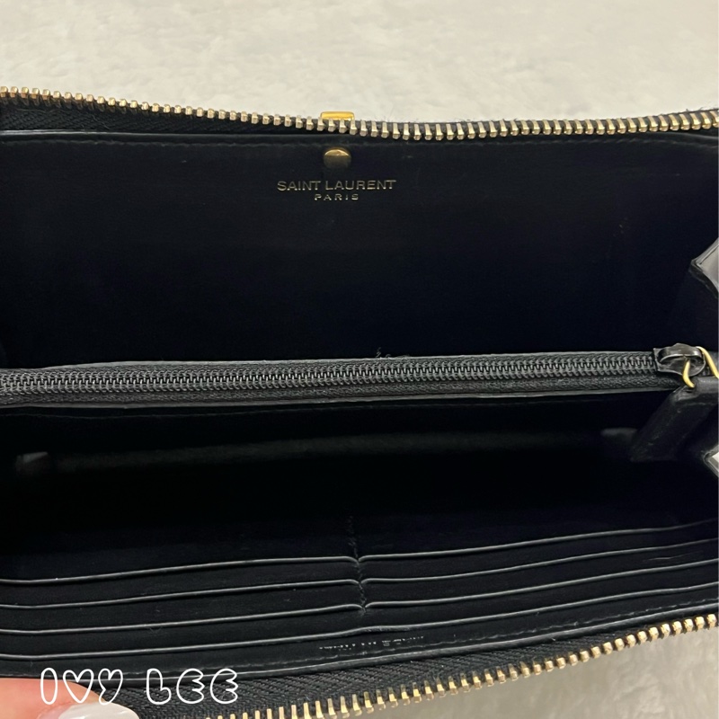 SAINT LAURENT 金屬Y L型拉鍊 長夾 皮革 經典黑色 314992 正品 二手精品-3
