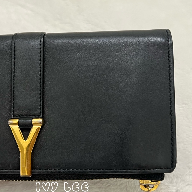 SAINT LAURENT 金屬Y L型拉鍊 長夾 皮革 經典黑色 314992 正品 二手精品-22