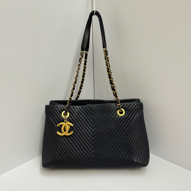 (極新💝) Chanel 全牛皮 金釦 肩背+托特包 專櫃26萬-9