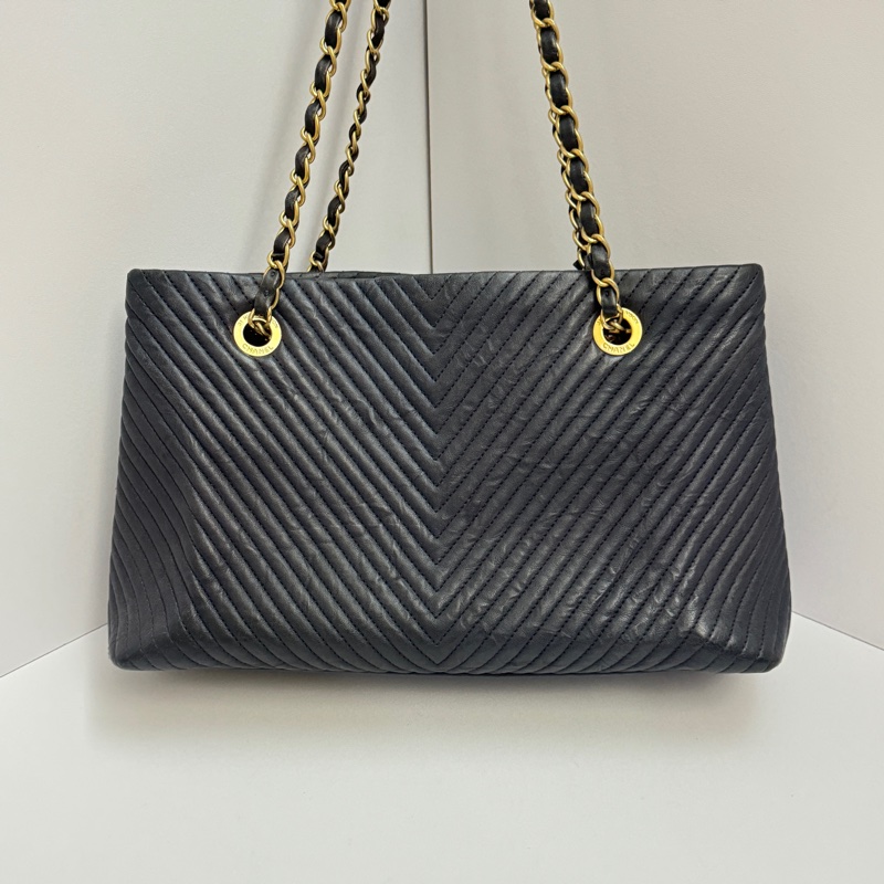 (極新💝) Chanel 全牛皮 金釦 肩背+托特包 專櫃26萬-11