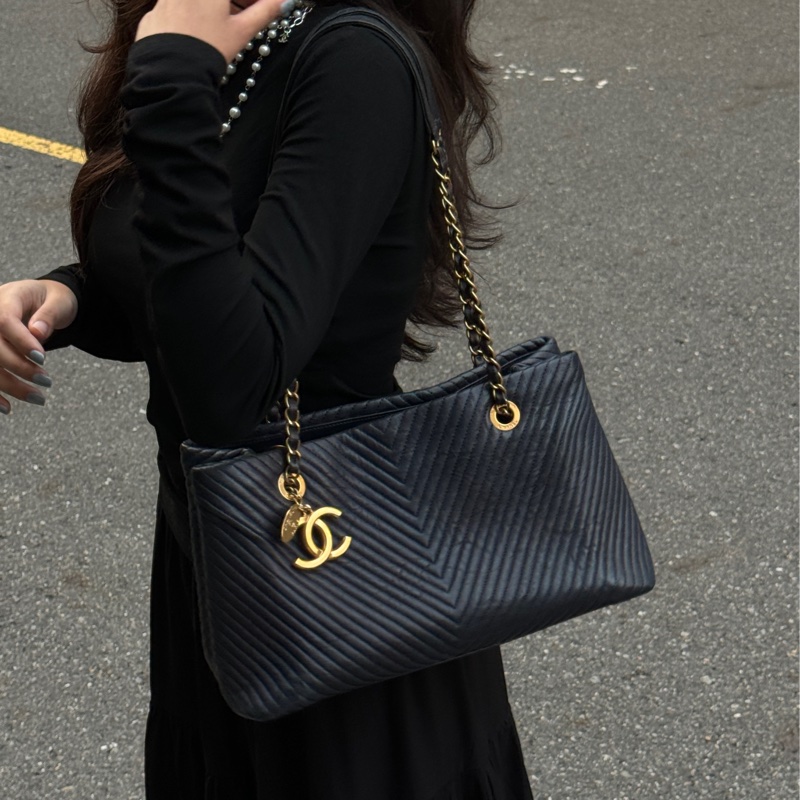 (極新💝) Chanel 全牛皮 金釦 肩背+托特包 專櫃26萬-38
