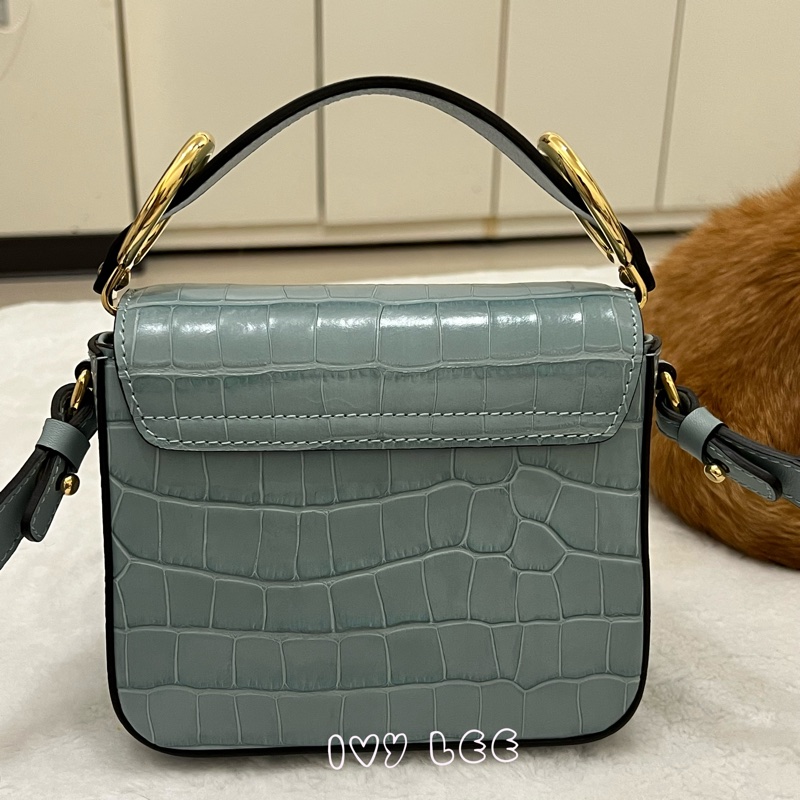 CHLOE 藍綠 鱷魚壓紋皮革 C bag mini 斜背包 肩背包 手提包 正品 二手精品-1