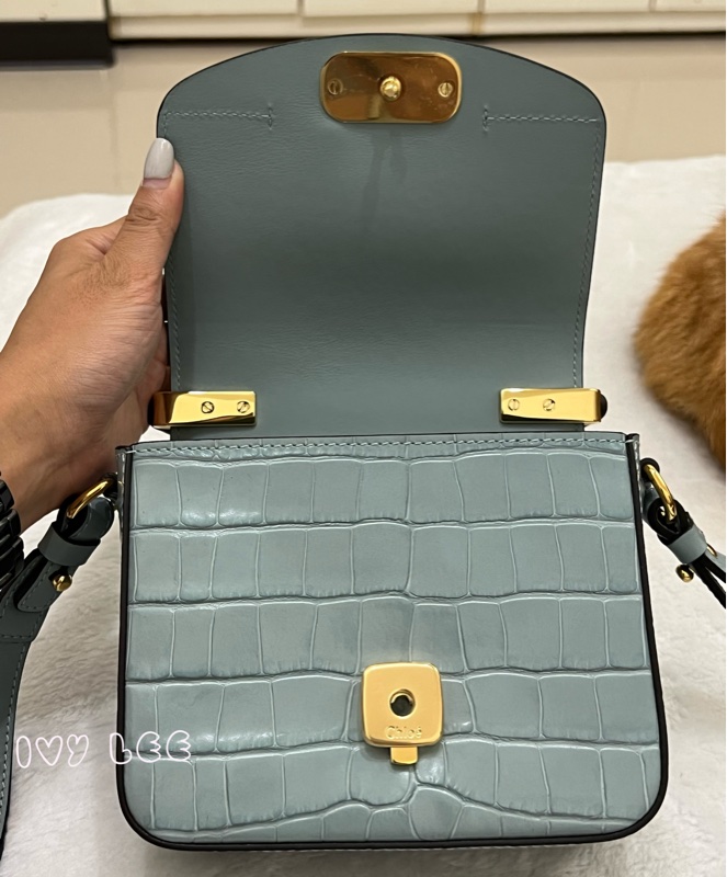 CHLOE 藍綠 鱷魚壓紋皮革 C bag mini 斜背包 肩背包 手提包 正品 二手精品-3