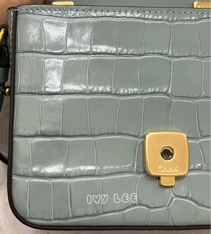 CHLOE 藍綠 鱷魚壓紋皮革 C bag mini 斜背包 肩背包 手提包 正品 二手精品-21