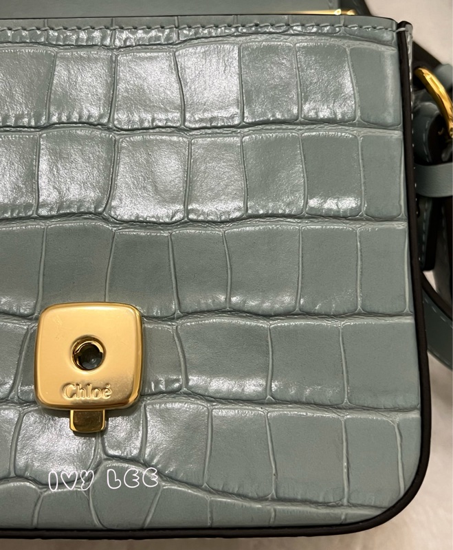 CHLOE 藍綠 鱷魚壓紋皮革 C bag mini 斜背包 肩背包 手提包 正品 二手精品-22