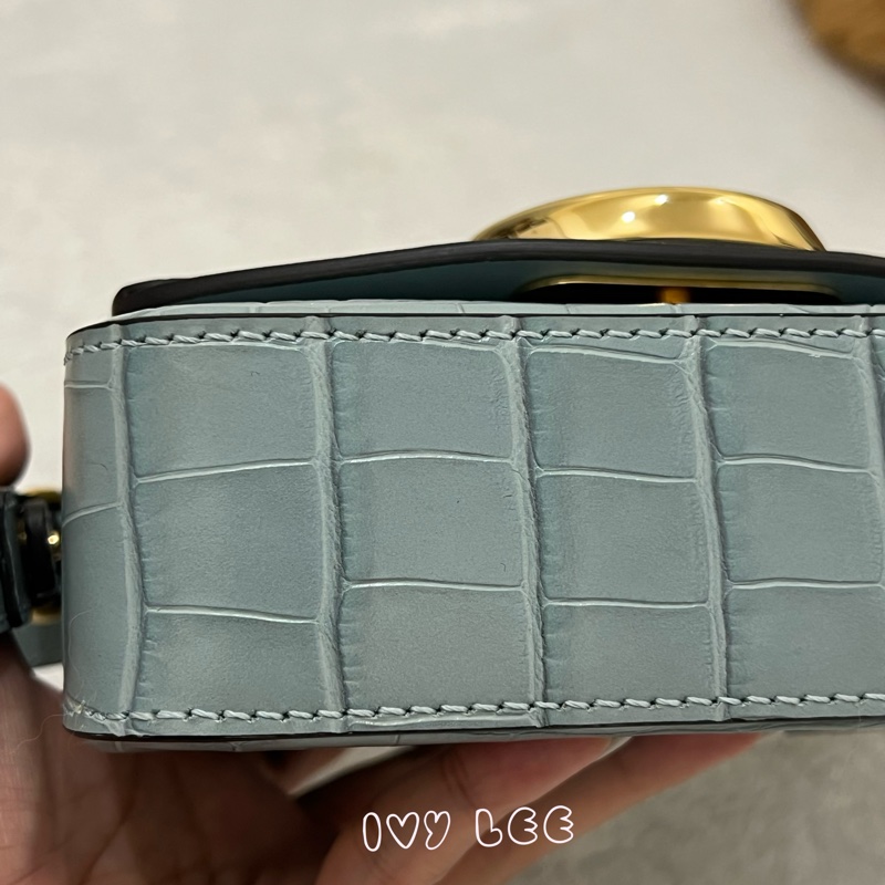 CHLOE 藍綠 鱷魚壓紋皮革 C bag mini 斜背包 肩背包 手提包 正品 二手精品-29