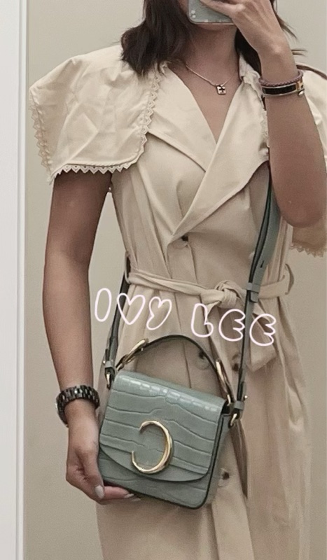 CHLOE 藍綠 鱷魚壓紋皮革 C bag mini 斜背包 肩背包 手提包 正品 二手精品-31