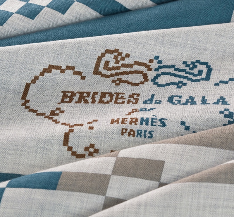 (近全新)Hermes愛馬仕 100方巾 brides de gala pixel 喀什米爾-6