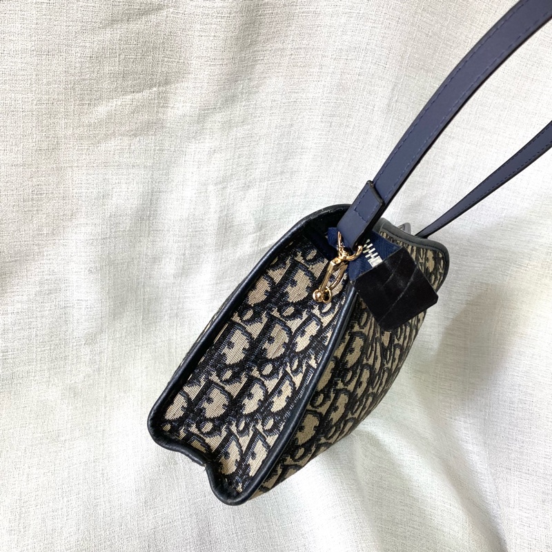 Dior 老花拉鍊信封肩背包 Navy Oblique Canvas Clutch with Strap-4