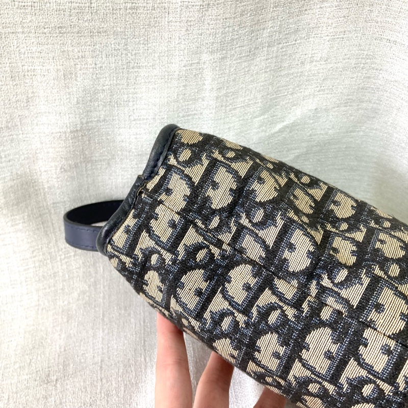 Dior 老花拉鍊信封肩背包 Navy Oblique Canvas Clutch with Strap-7