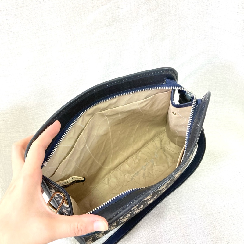 Dior 老花拉鍊信封肩背包 Navy Oblique Canvas Clutch with Strap-16