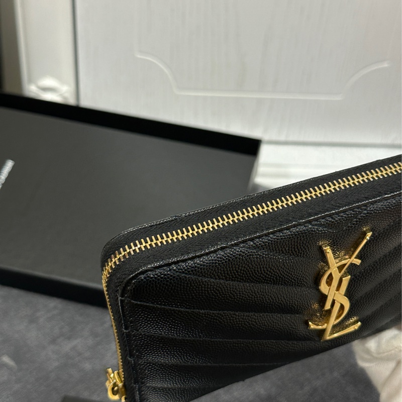 #全新大全配🈶台灣購證 Ysl黑金荔枝牛皮拉鍊長夾-4