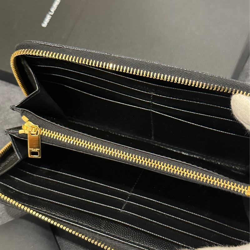 #全新大全配🈶台灣購證 Ysl黑金荔枝牛皮拉鍊長夾-11