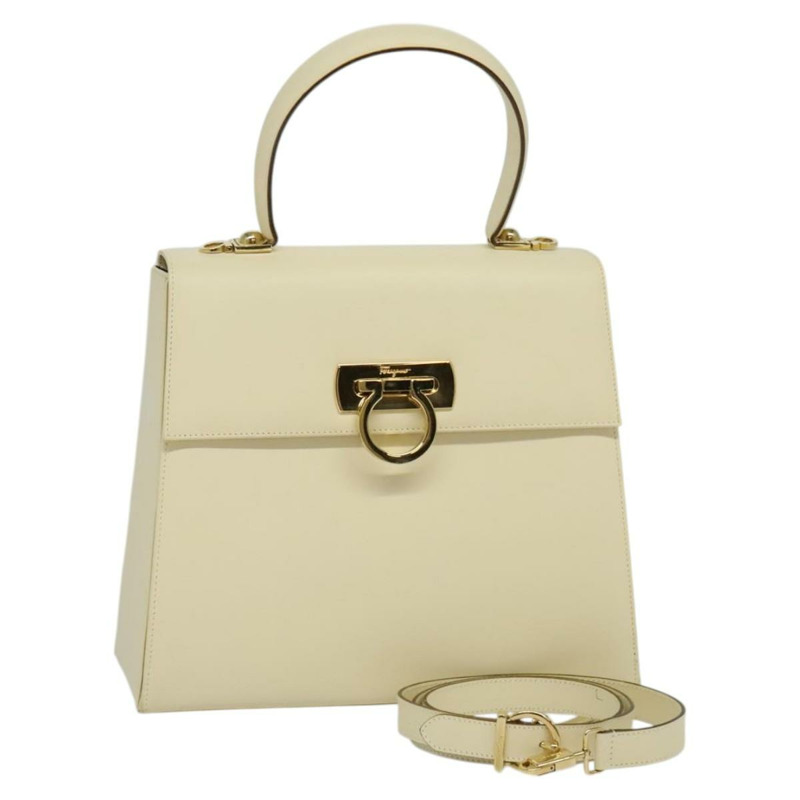 【日本直送】Salvatore Ferragamo Gancini 手提包 皮革 兩用 米色 金色 正品 120844-0