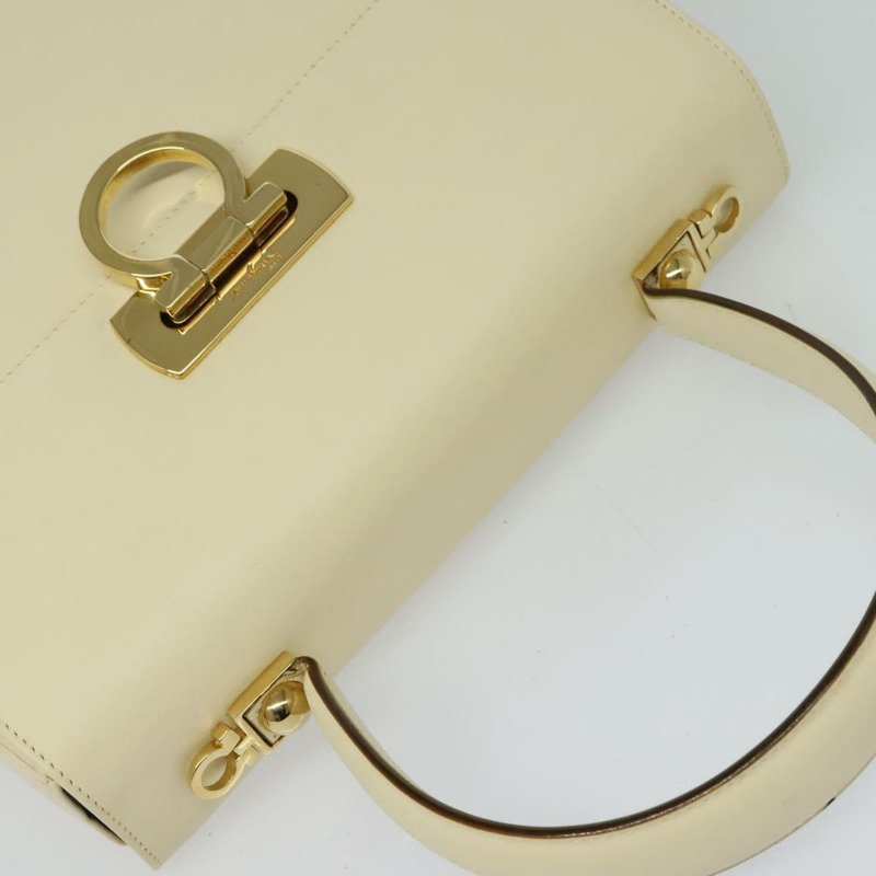 【日本直送】Salvatore Ferragamo Gancini 手提包 皮革 兩用 米色 金色 正品 120844-5