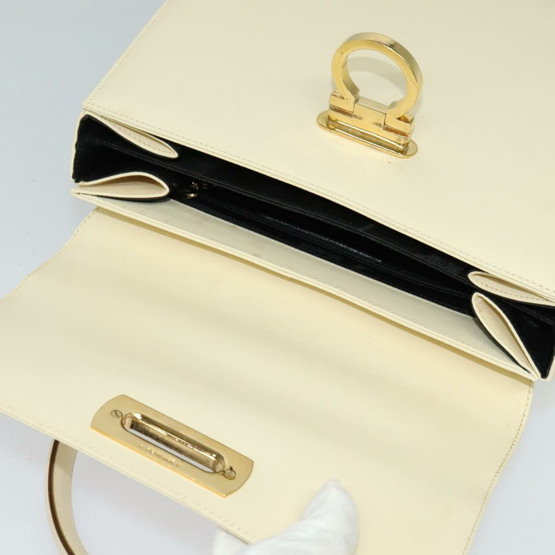【日本直送】Salvatore Ferragamo Gancini 手提包 皮革 兩用 米色 金色 正品 120844-8