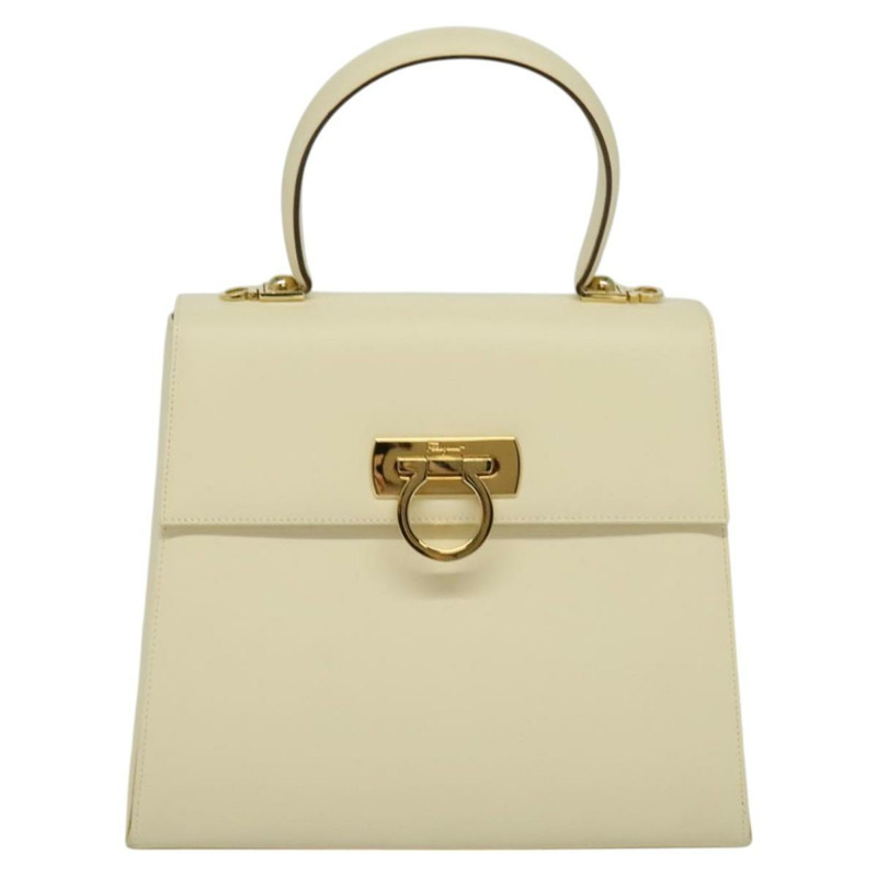 【日本直送】Salvatore Ferragamo Gancini 手提包 皮革 兩用 米色 金色 正品 120844-12