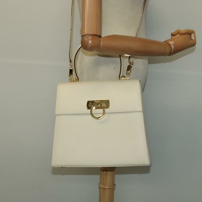 【日本直送】Salvatore Ferragamo Gancini 手提包 皮革 兩用 米色 金色 正品 120844-23