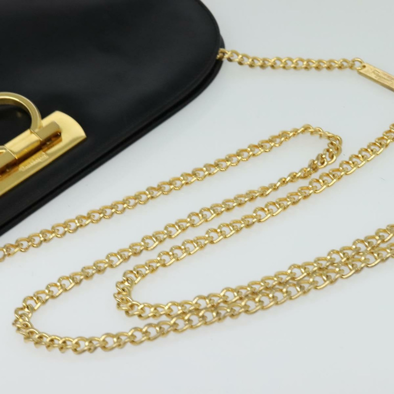 【日本直送】Salvatore Ferragamo Gancini 鏈條單肩包 皮革 黑金色 正品 MX456-6