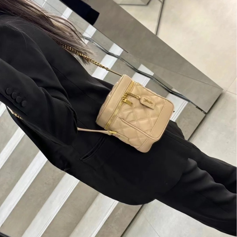 Ysl Vanity 80’s米色荔枝牛皮化妝斜挎包 #99新閒置 #月底出清賠出🔥-2