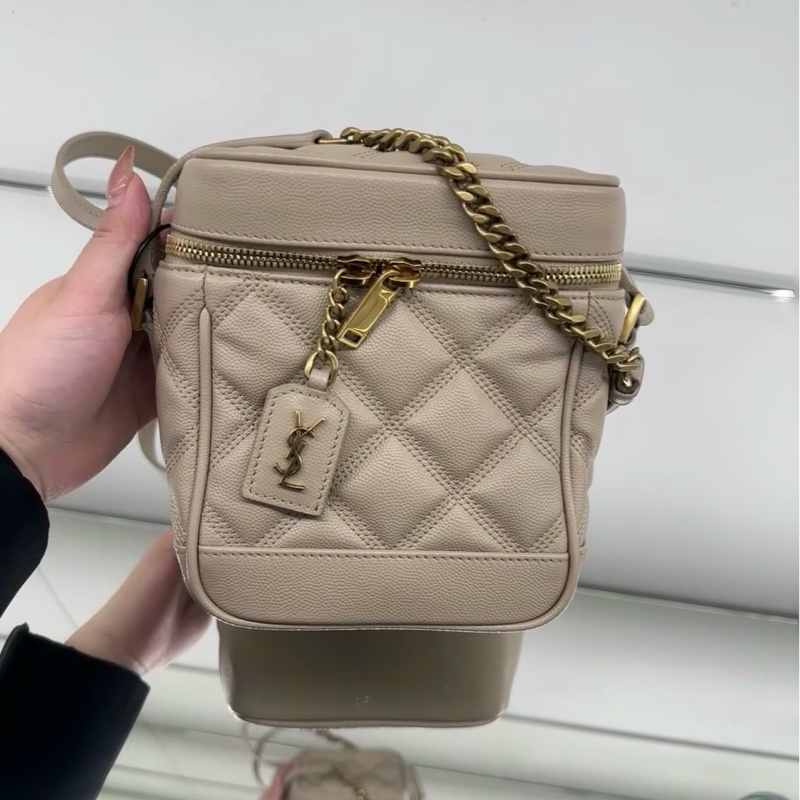 Ysl Vanity 80’s米色荔枝牛皮化妝斜挎包 #99新閒置 #月底出清賠出🔥-5