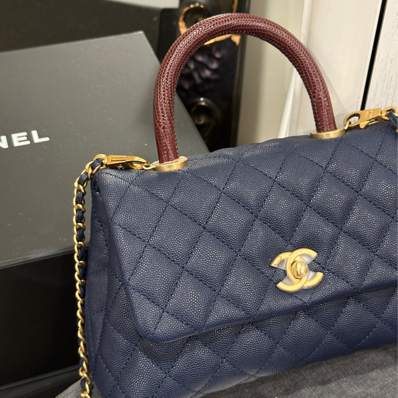 🈶台灣購證 #全配近新帶膜 香奈兒蜥蜴皮手柄Coco handle荔枝牛皮 🈶特殊皮革證書-2