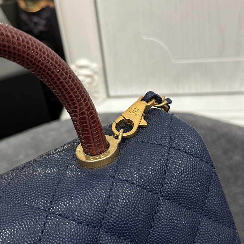 🈶台灣購證 #全配近新帶膜 香奈兒蜥蜴皮手柄Coco handle荔枝牛皮 🈶特殊皮革證書-13