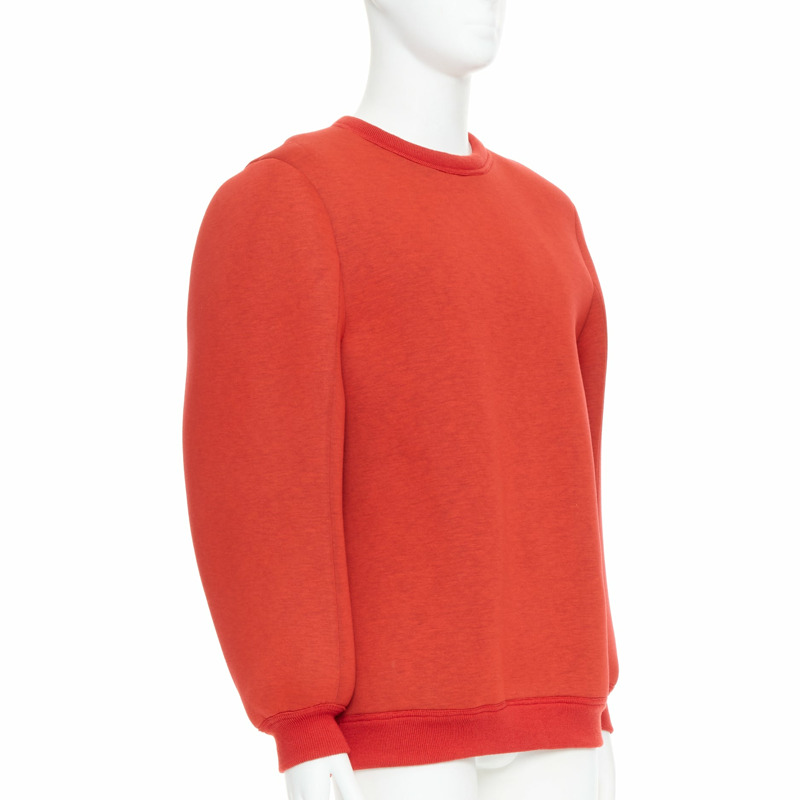 MAISON MARGIELA 2010 red neoprene structured curved sleeve pullover jumper S-0