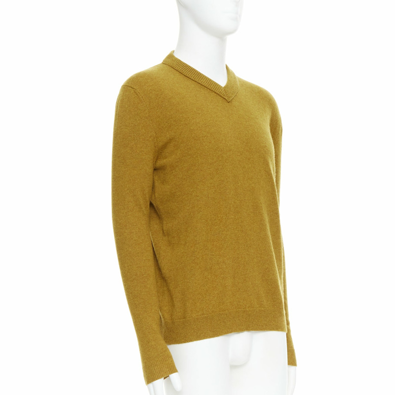 JIL SANDER wool cashmere mustard brown v neck sweater IT46 S-2