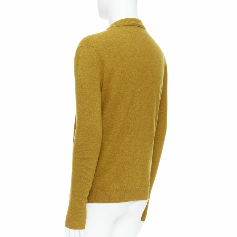 JIL SANDER wool cashmere mustard brown v neck sweater IT46 S-5