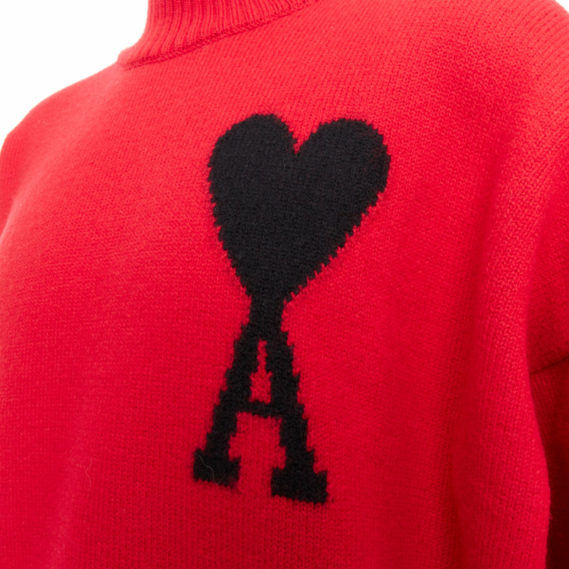 AMI de Coeur red virgin wool black heart logo turtleneck sweater L-1