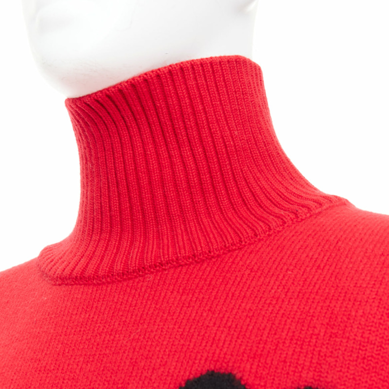AMI de Coeur red virgin wool black heart logo turtleneck sweater L-6