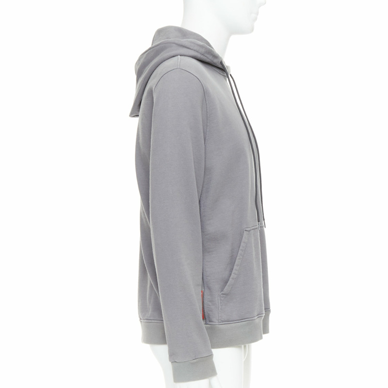PRADA 2018 Line Rossa grey cotton red sports logo hoodie L-3
