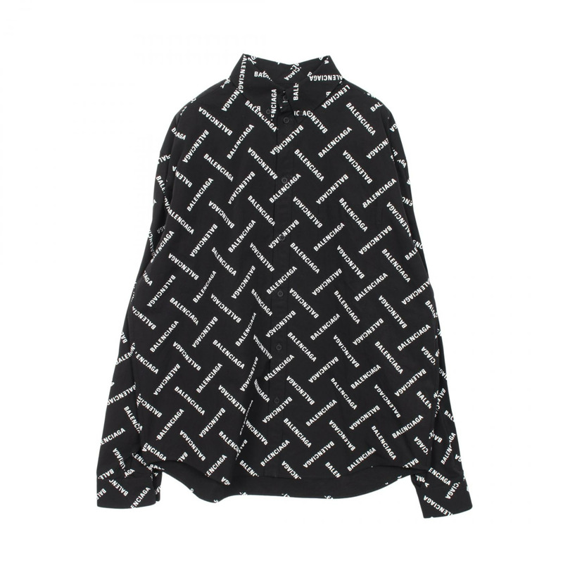 BALENCIAGA 全印花襯衫 662983TPLA4107038 純棉 黑色 全新 男款 38 碼-0