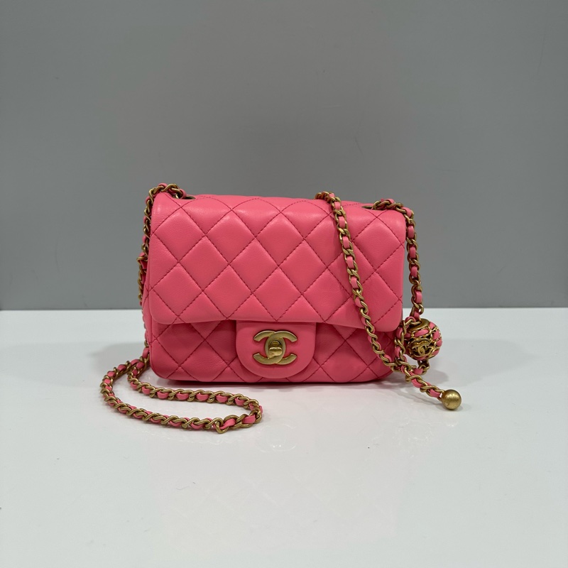 Chanel As1786 桃粉色羊皮金球方胖子 mini coco 17-0