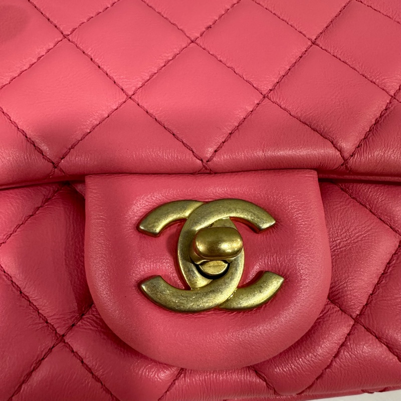 Chanel As1786 桃粉色羊皮金球方胖子 mini coco 17-2